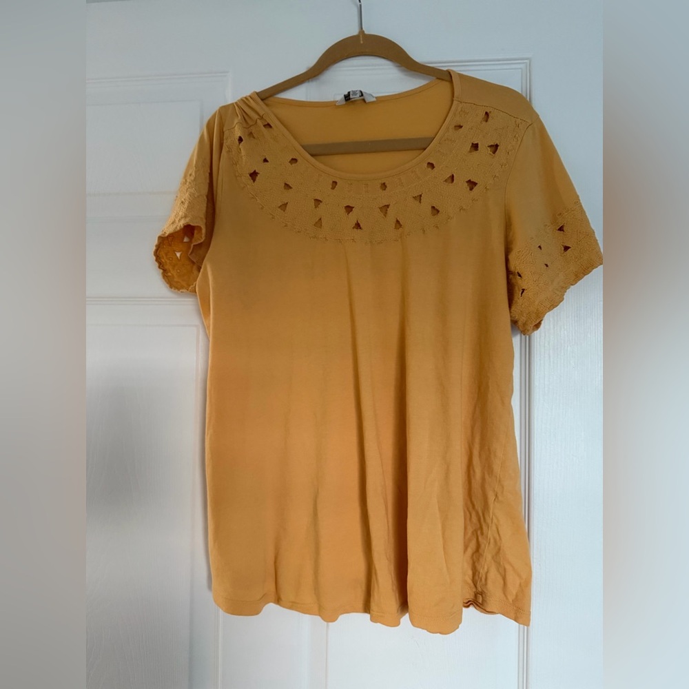 Lucky Brand Boho Eyelet Embroidered Mustard Lace Sleeve Blouse 1X